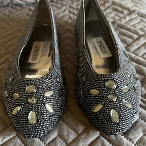 Caparros Glittering Silver Flats with Gem Accents